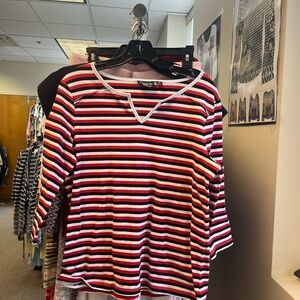 Onque Casuals Red and Black Striped Long Sleeve Top